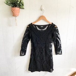 Express Black Lace 3/4 Sleeve Layered Mesh Dress